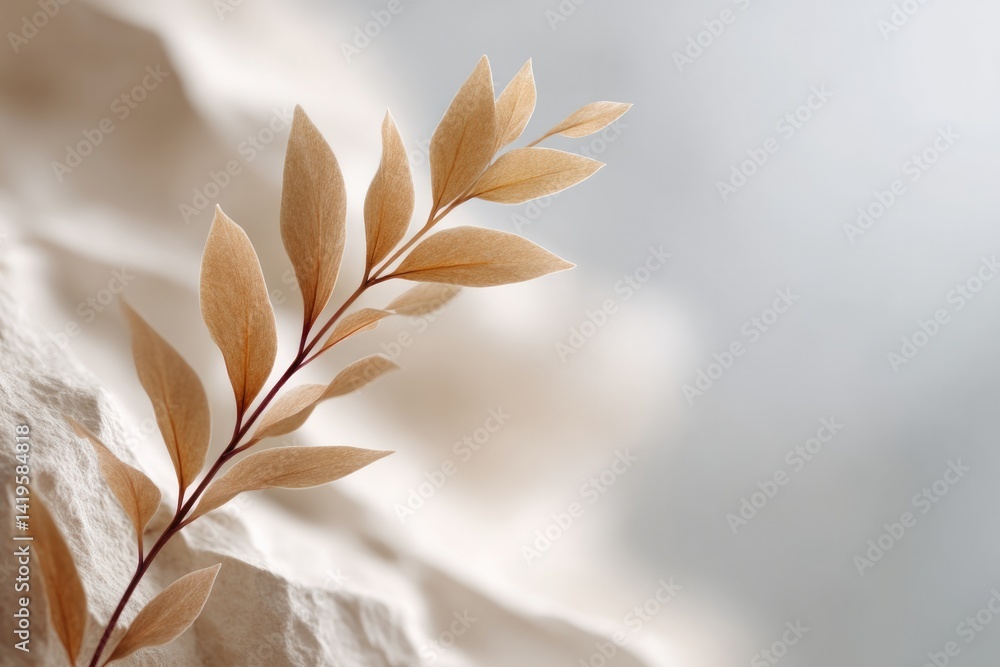 Poster serene composition blending biophilic elements and abstract design evoking sense of tranquility and 