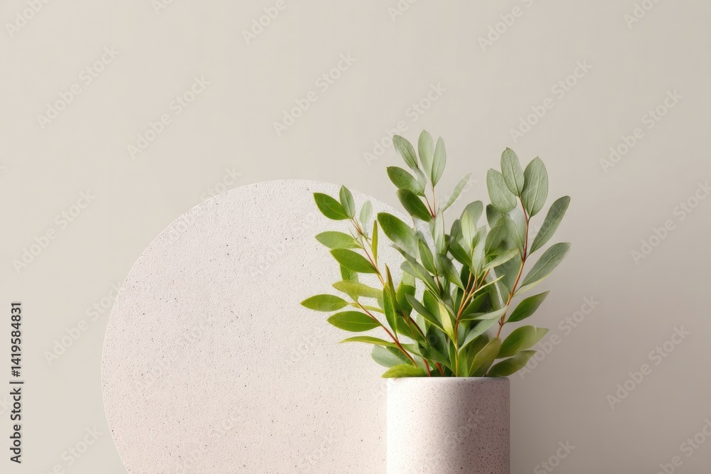 Poster serene composition blending biophilic elements and abstract design evoking sense of tranquility and 