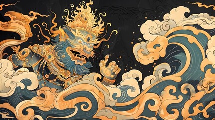 Hanuman as the Hero from Ramakien in Abstract Thai Art Style