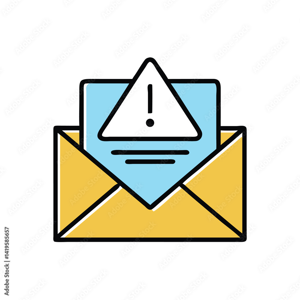 Poster email envelope warning triangle on white background