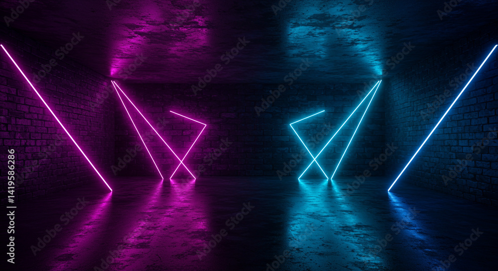 Aufkleber abstract neon lights in a dark room with reflections creating a futuristic and modern background loo