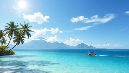 nature sea coconut tree