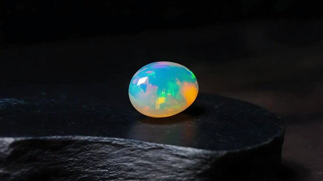 Opal gemstone on dark leather