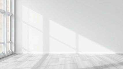 Heller, leerer Raum in verschiedenen Weißtönen mit Fensterlicht. Ruhiges und modernes Interieur in Monochrom.