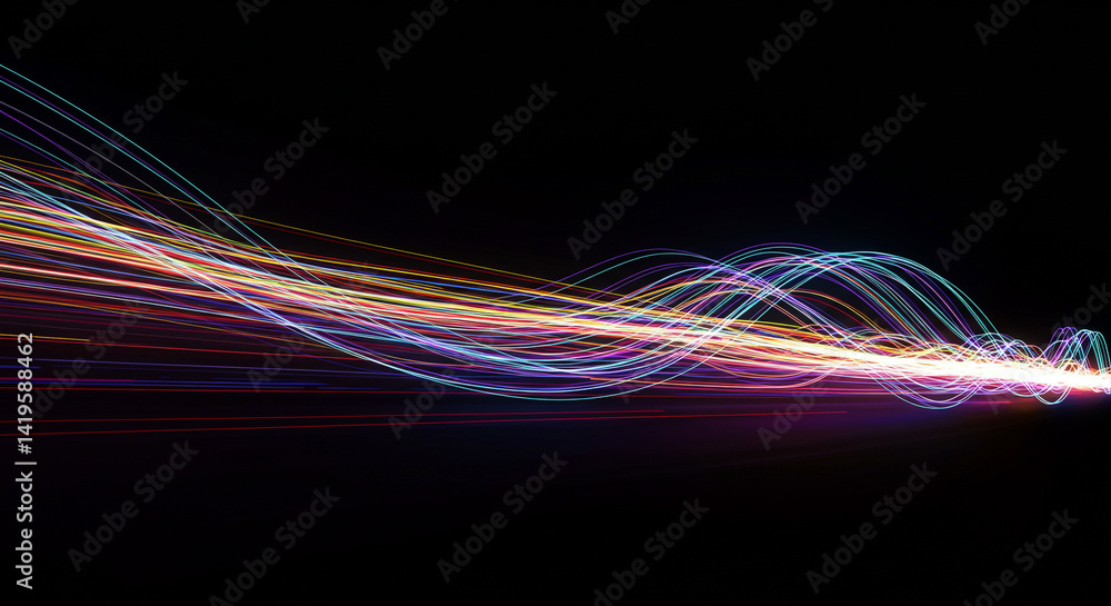 Aufkleber abstract light trails with vibrant colors on a black background creating a dynamic and energetic eff
