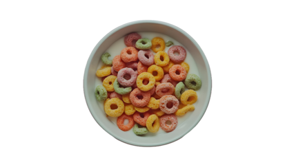 isolate Colorful breakfast cereal bowl kitchen table food photography bright environment overhead view fun and whimsical concept isolate