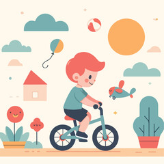 vector image of a child playing with a bicycle
