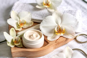 Wellness and spa scene with orchids and beauty cream