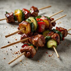 Grilled shish kebab skewers with roasted meat are a delicious barbecue meal