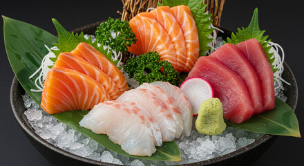 Sliced ​​salmon, tuna and white fish sashimi