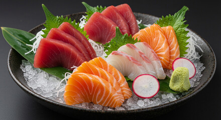 Sliced ​​salmon, tuna and white fish sashimi
