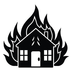 House on Fire Icon Silhouette Vector Illustration.