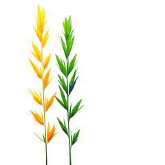 Naklejka premium Stylized Arrangement of Vibrant Yellow and Green Tropical Flowers with Detailed Leaves on a Transparent Background