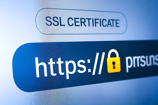 Close-Up of Browser Window with Lock Icon for HTTPS Encryption and Cybersecurity, ssl lock, ssl padlock, website design, ssl badge, ssl shield, Https, TLS, SSL certificate