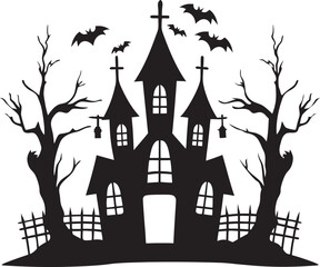 Halloween witch house black silhouette vector illustration on white background
