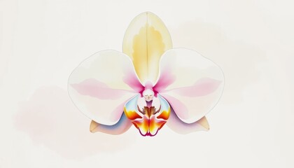 Watercolor Painting of a Pale Pink and Yellow Orchid