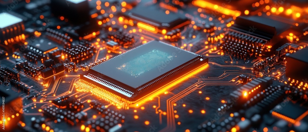 Poster illuminated microchip: a close-up of advanced technology