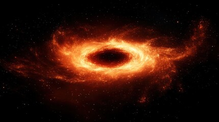 Obraz premium Cosmic black hole surrounded by swirling orange gas