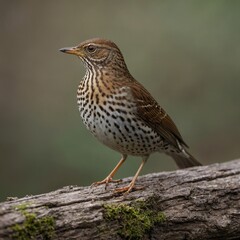 Song Thrush bird on piece of wood