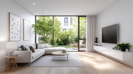 Modern living room with garden view