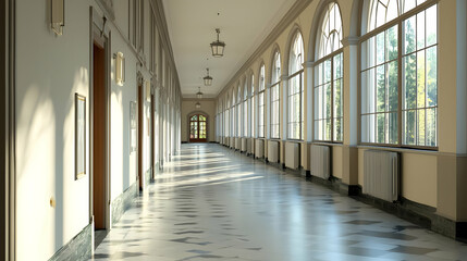 Fototapeta premium Sunlight Illuminates Grand Interior Hallway
