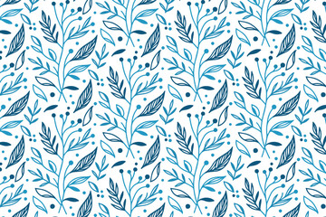 blue floral abstract pattern with line art illustrations of roses and trendy flowers for table top print and wrapping paper

