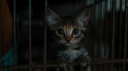 Rescue cat in corner of shelter cage