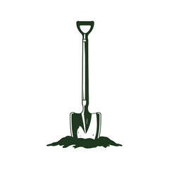 Garden shovel dirt vector silhouette on white background. Shovel icon sign illustration design.