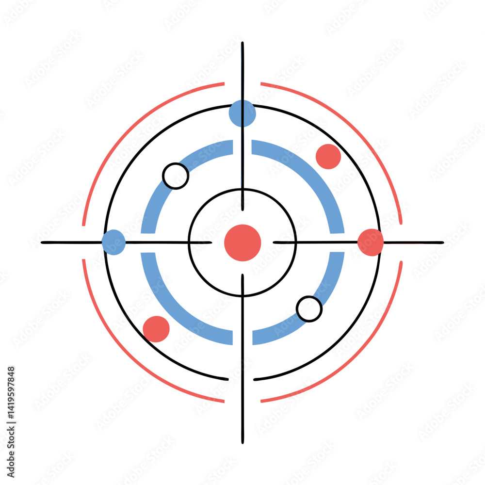 Poster modern abstract design featuring concentric circles and dots various colors, creating visually strik