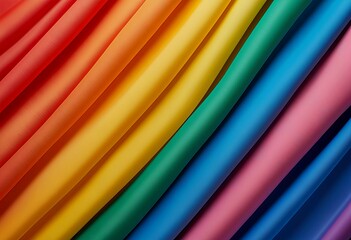 a vibrant and colorful abstract composition featuring diagonal bands of red, orange, yellow, green, blue, pink, and purple.