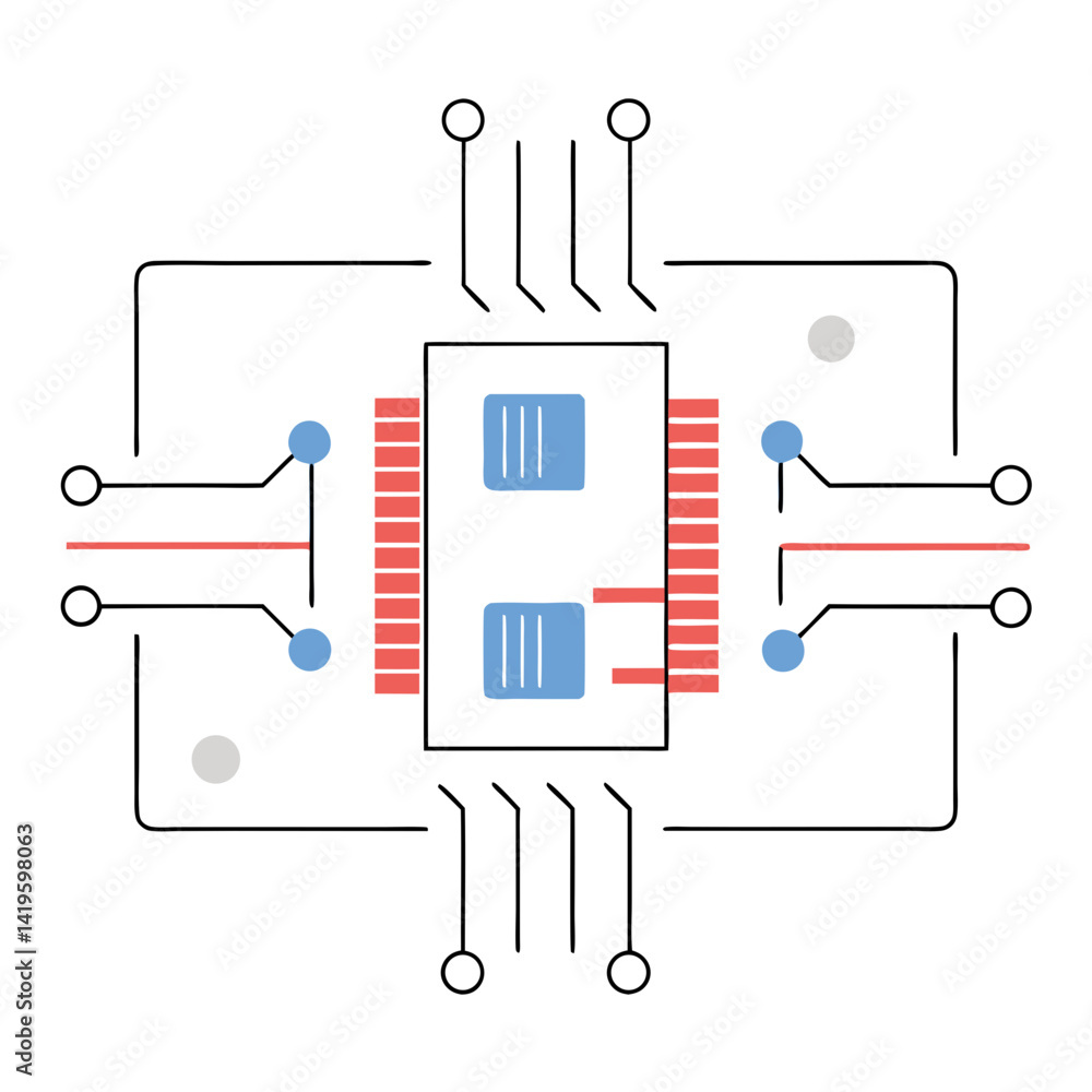 Poster abstract motherboard design with circuit lines and components, showcasing clean and modern aesthetic