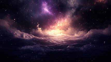 Obraz premium Cosmic landscape of nebulae and stars.