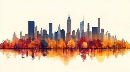 Fototapeta premium New york skyscrapers with colorful forest front high resolution background