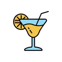 martini cocktail glass straw garnish on white background