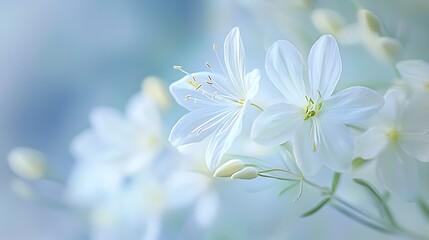 Delicate White Flowers Blooming in Soft Pastel Background with Gentle Light and Elegance