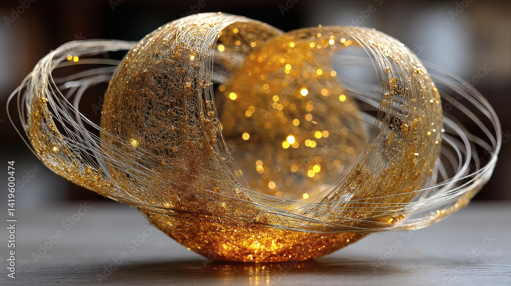 Poster elegant golden sculpture with sparkling elements and textured design