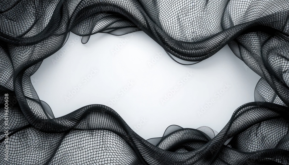 Poster flowing black mesh fabric creative studio abstract image minimalist environment top-down view textil