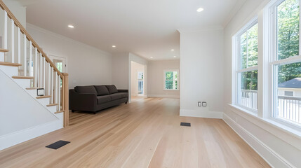 Bright Empty Living Room With Wooden Floors