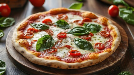Margherita Pizza on Wooden Board