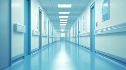 Hospital Corridor with Blue Lighting