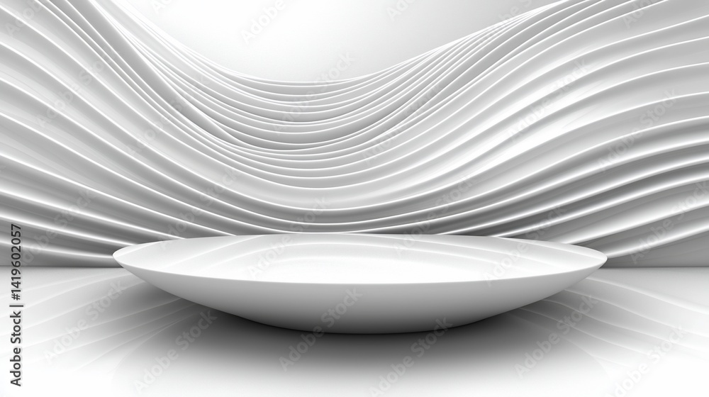 Poster white minimalist studio product display with wave background