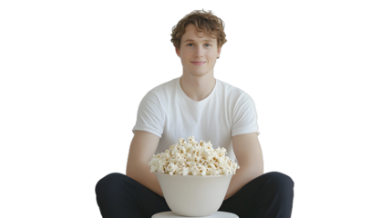 isolate Enjoying a bowl of popcorn indoor setting lifestyle photography cozy environment relaxed viewpoint leisure concept isolate