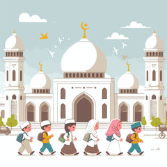 vector image of children going to mosque
