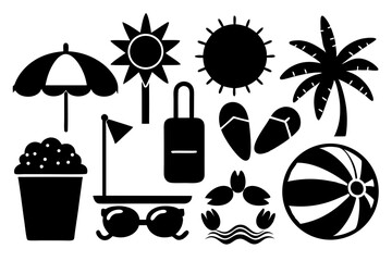 summer icon set silhouette black vector bundle