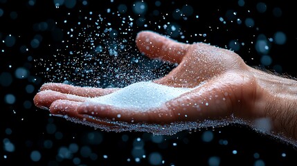 Fototapeta premium White Powder in Hand, Dark Background