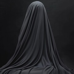 Mysterious draped figure, dark background, secrecy concept, website banner