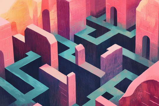 Vibrant maze illustration featuring a colorful and intricate pathway with a whimsical design and engaging layout for exploration