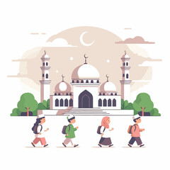 vector image of children going to mosque