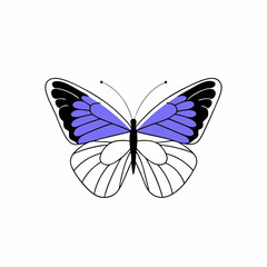 beautiful butterfly illustration with vibrant blue and black wings, showcasing intricate details and elegance. Isolate on white background, commercial use