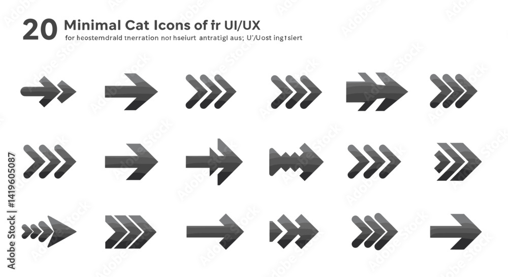 Poster collection of twenty minimalist arrow icons for modern user interface and user experience design pro